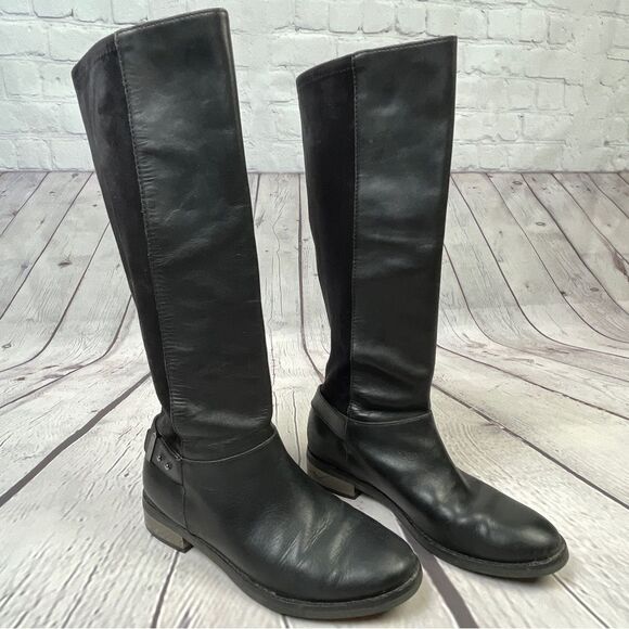 COLE HAAN Adler black leather & suede tall pull on riding boots, size 6 - Picture 5 of 13